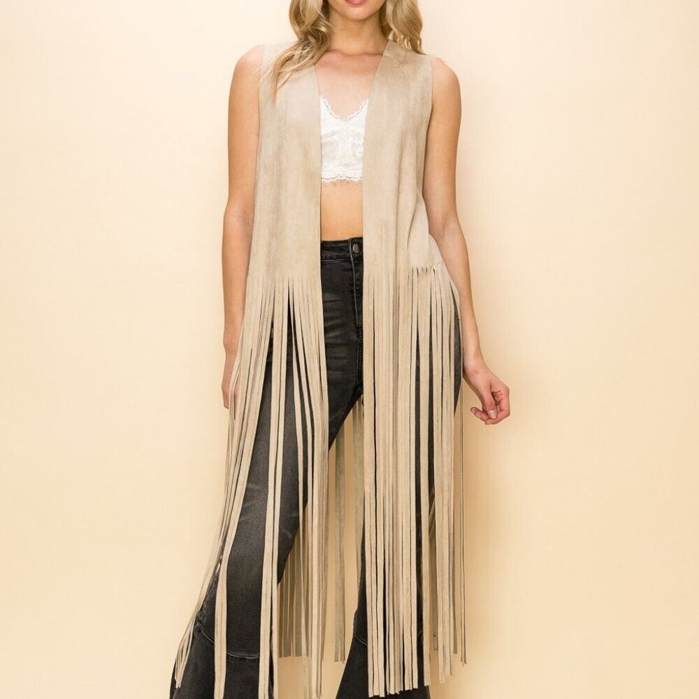 VOCAL SM-3X sz suede fringe vest Woodstock Boho western rodeo cowgirl (3-COLORS)